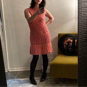 Vintage 1960’s Mod, Pink Crochet Dress- Size 6